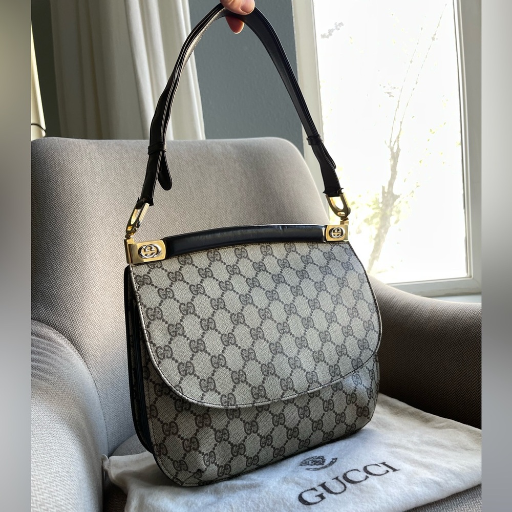 GUCCI Authentic Rare 1970’s Guccisima Monogram Flap Shoulder Bag
